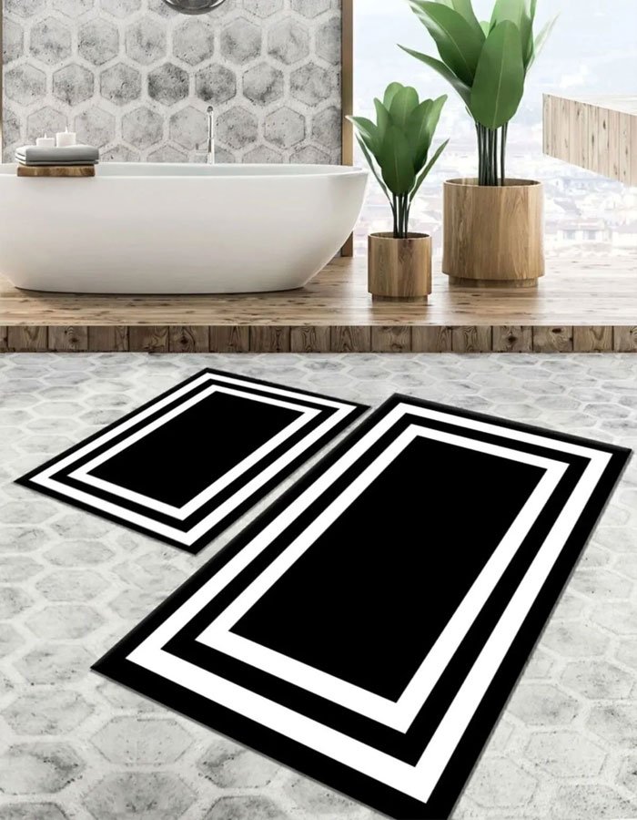 Lotus 3003 Modern Digital Print Washable Bathroom Mat Set Lotus 3003 Modern Digital Print Washable Bathroom Mat Set