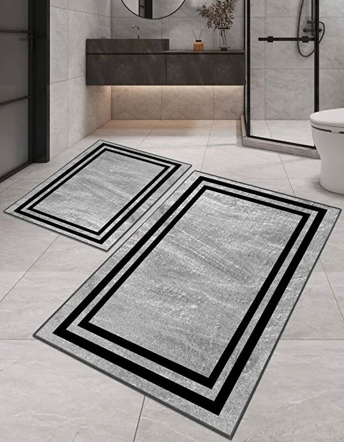 Lotus 3007 Modern Digital Print Washable Bathroom Mat Set Lotus 3007 Modern Digital Print Washable Bathroom Mat Set