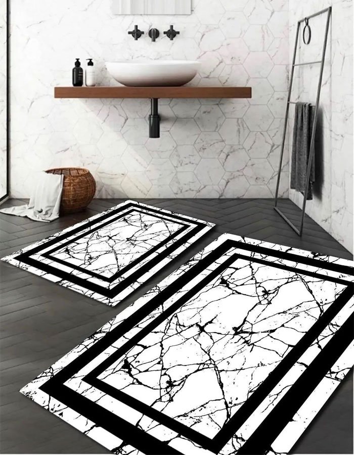 Lotus 3008-02 Modern Digital Print Washable Bathroom Mat Set Lotus 3008-02 Modern Digital Print Washable Bathroom Mat Set