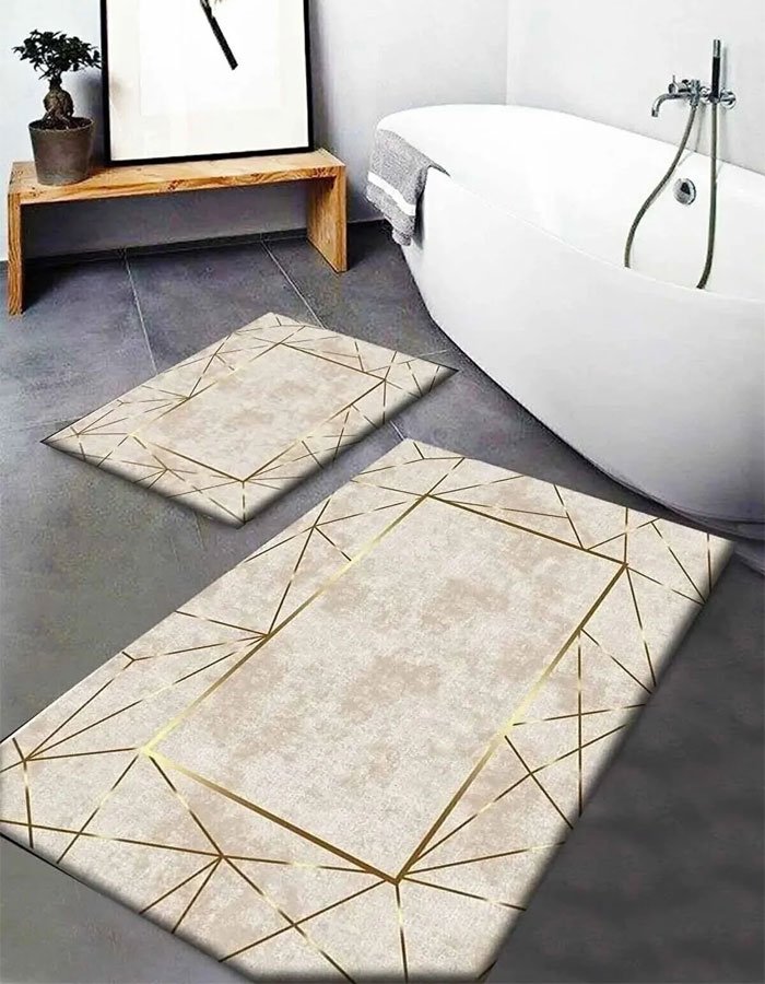 Lotus 3008-01 Modern Digital Print Washable Bathroom Mat Set Lotus 3008-01 Modern Digital Print Washable Bathroom Mat Set