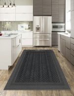 Lotus 4330 Black Modern Digital Print Washable Kitchen Rug