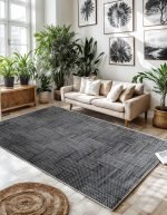 Lotus 4336 Siyah Modern Dijital Baskı Yıkanabilir Oturma Odası Halısı