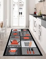 Lotus 4341 Black Modern Digital Print Washable Kitchen Rug