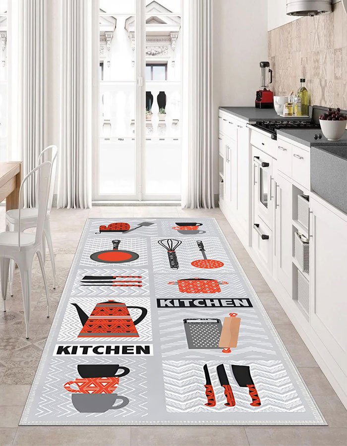 Lotus 4341 Gray Modern Digital Print Washable Kitchen Rug Lotus 4341 Gray Modern Digital Print Washable Kitchen Rug
