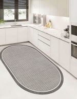 Lotus 4434 Gray Modern Digital Print Washable Oval Kitchen Rug