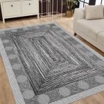 Lotus 5116 Gri Modern Dijital Baskı Yıkanabilir Oturma Odası Halısı